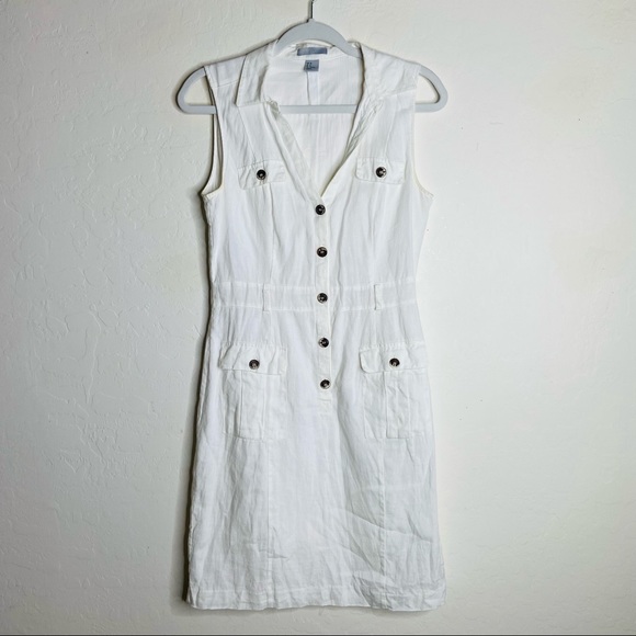 H&M white Linen Dress , Button front dress size 8 - Picture 4 of 11